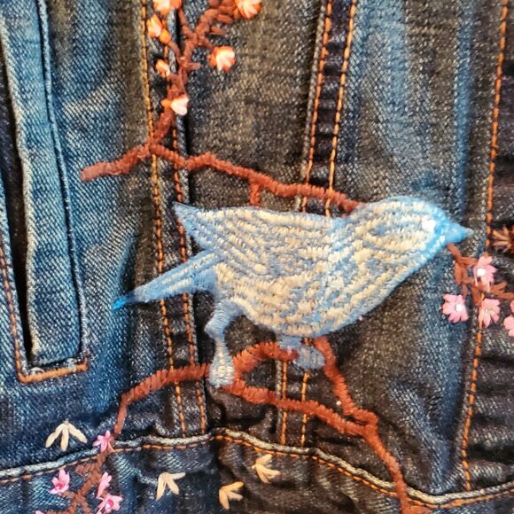 GAP JEAN JACKET EMBROIDERED AND CUSTOM DESIGNED WITH RHINESTONES SIZE M - Picture 11 of 16